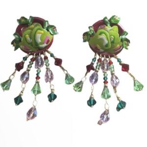 vintage Lunch  at the Ritz   1985 apple enamel   gold plated  earrings